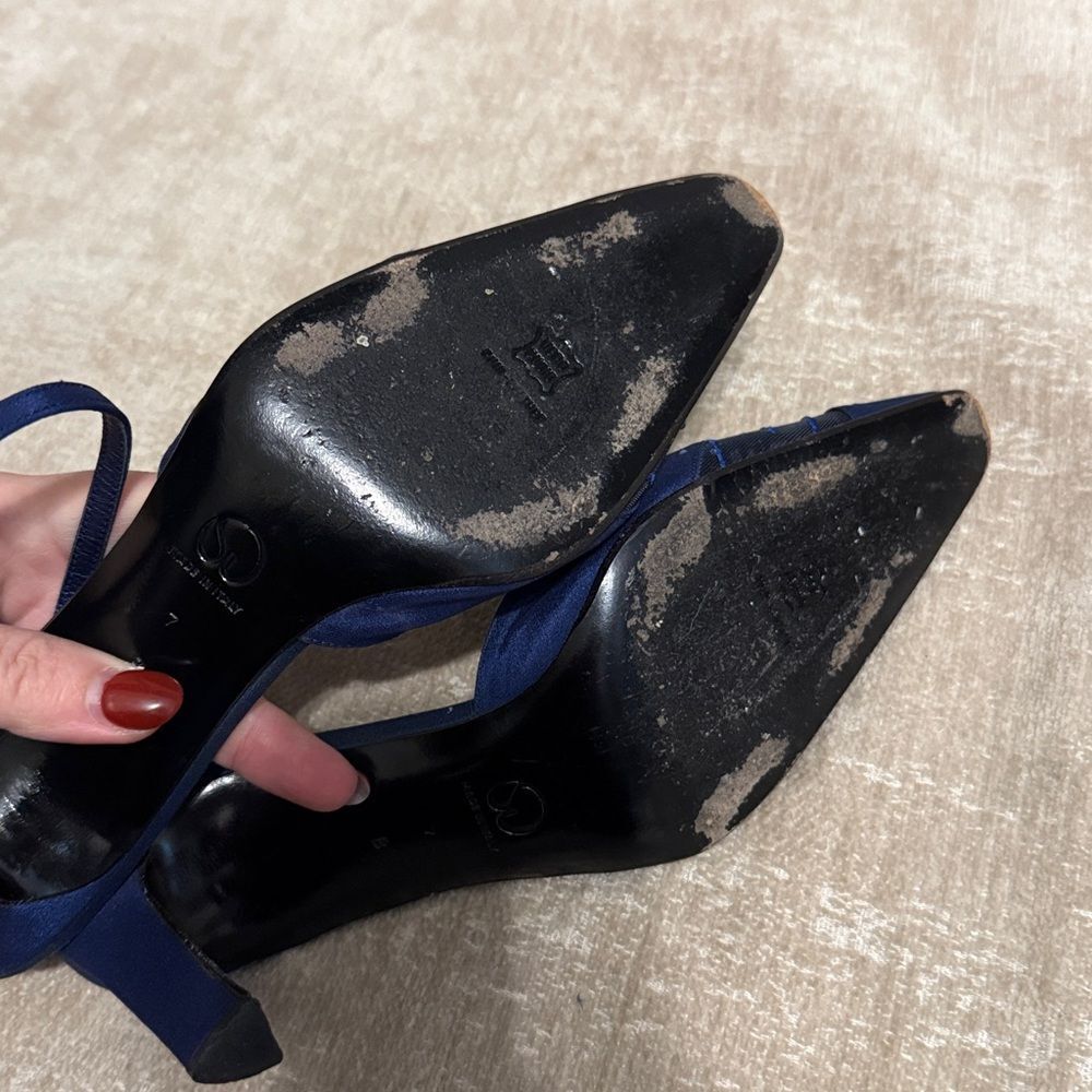 St. John Blue Italian Embellished Fabric Mesh Pointy Toe Slingbacks - Picture 10 of 14